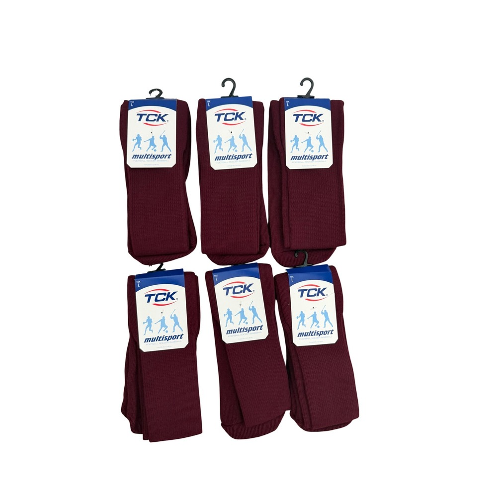 TCK Multi-Sport Socks 6-Pack – Maroon – Size Large – NWT